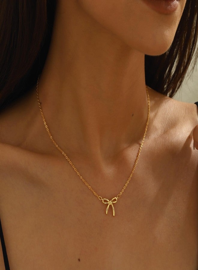 Treasure Bender Christmas Gifts Stocking Stuffers Bow Gold Necklace for Women Non Tarnish Dainty 14k Gold Plated Pendant Necklaces Trendy Cute Charm Bow Necklace Gold Jewelry for Women Birthday Gift - Image 3